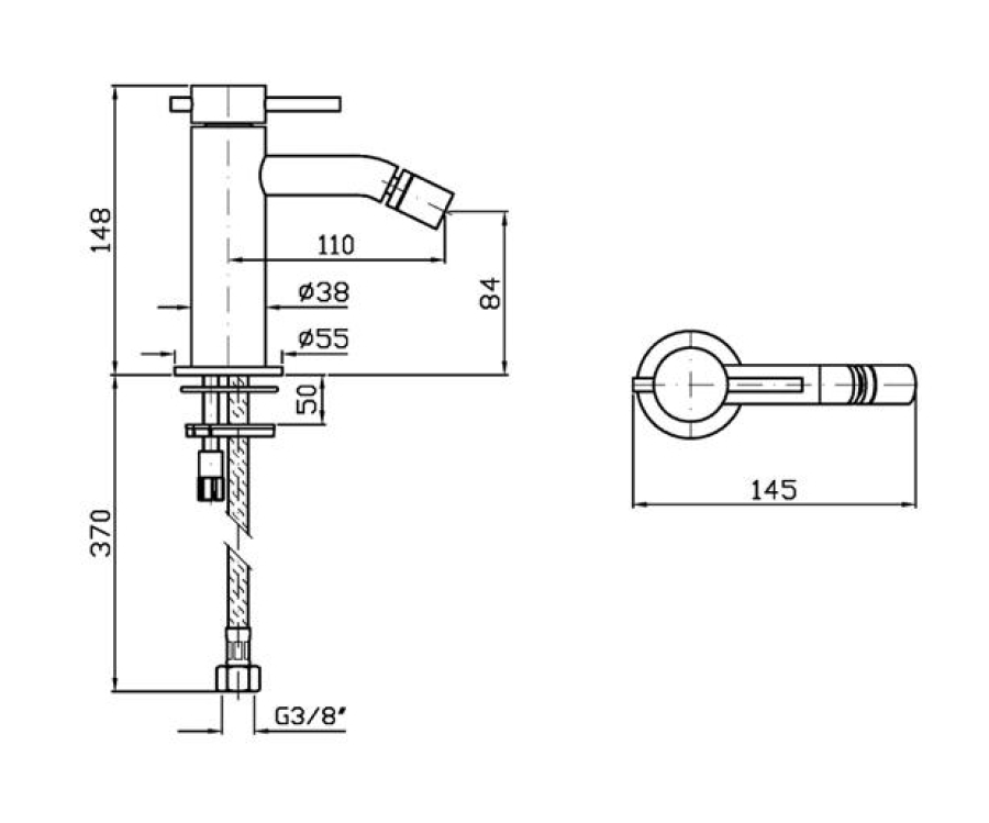 Смеситель для биде Zucchetti Helm, монокомандный, на 1 отверстие, Н. 148 мм, сталь, цвет брашированная нержавеющая сталь - изображение 1