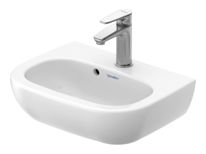 На изображении товар Раковина Duravit D-Code подвесная, 450х340 мм, с 1 отверстием под смеситель, цвет белый от официального представителя в Москве
