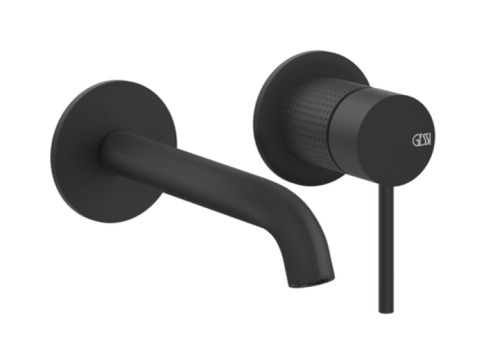 На изображении товар Смеситель для раковины Gessi 316 Cesello, настенный, с длинным изливом, встраиваемый, цвет Matte Black от официального представителя в Москве