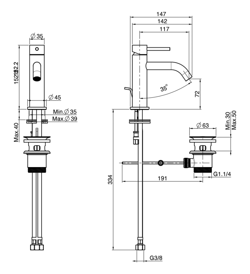 Смеситель для раковины Carlo Frattini Spillo Tech  XS, ручка G Collection, без донного клапана, цвет брашированный чёрный хром - изображение 7