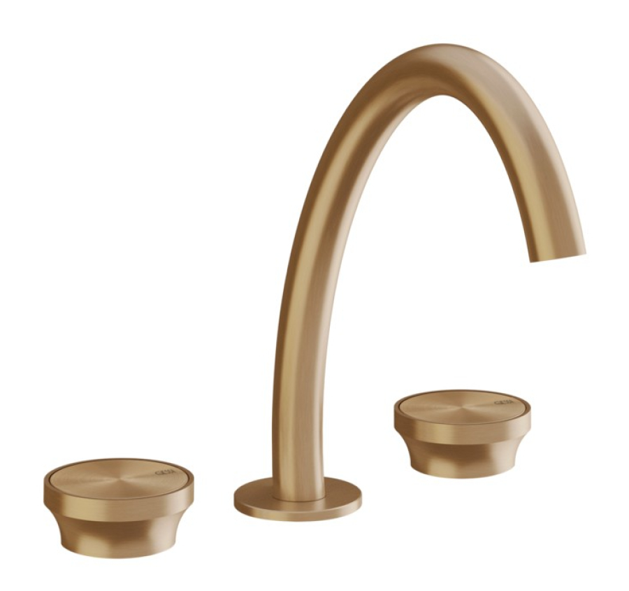 Смеситель для раковины Gessi Origini, средний на 3 отверстия, без донного клапана, в комплекте отделочная вставка, цвет Warm Bronze Brushed PVD