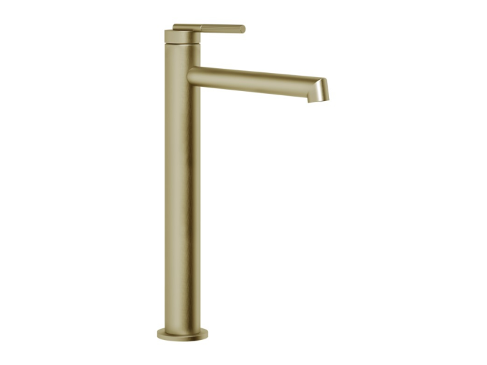 На изображении товар Смеситель для раковины Gessi Ingranaggio, высокий, с длинным изливом, без донного клапана, цвет Brushed Brass PVD от официального представителя в Москве