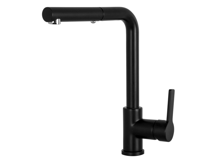 На изображении товар Смеситель для кухни с выдвижной лейкой Carlo Frattini Kitchen, цвет чёрный матовый (аналог F7029NOTNS) от официального представителя в Москве