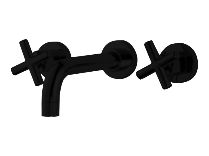 На изображении товар Смеситель для раковины Carlo Frattini Maxima, на 3 отверстия настенный, донный клапан Click-Clack с переливом, внешняя часть, цвет чёрный матовый от официального представителя в Москве