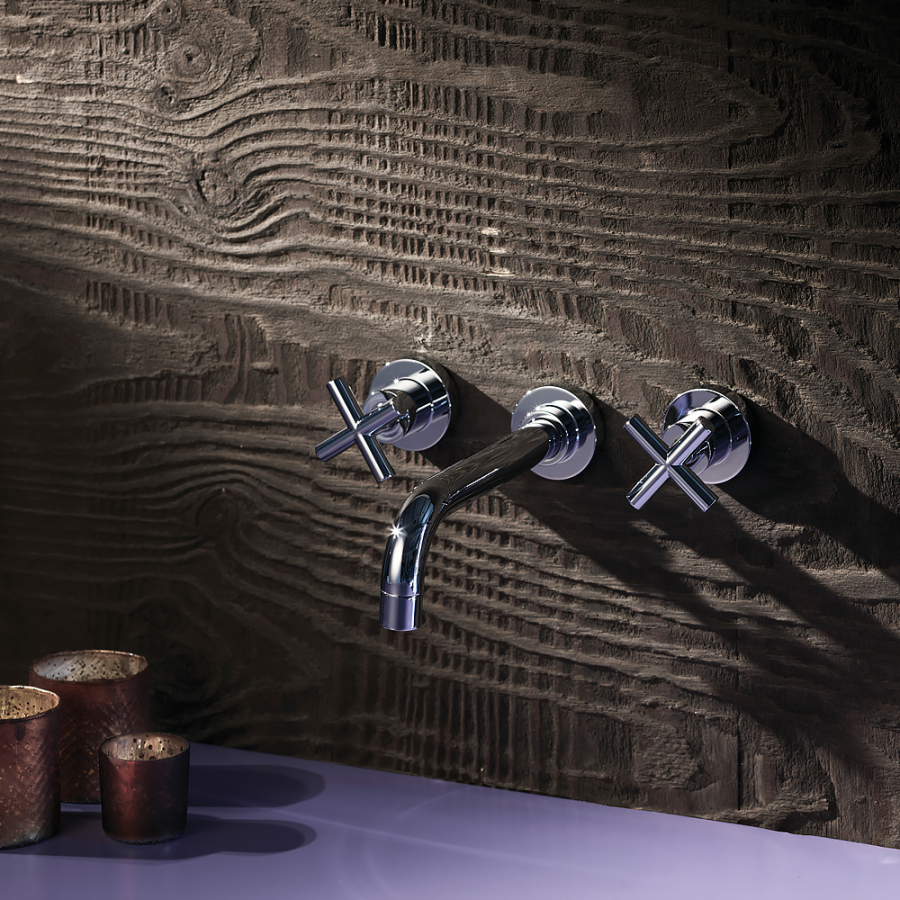 Смеситель для раковины Carlo Frattini Maxima, на 3 отверстия настенный, донный клапан Click-Clack с переливом, внешняя часть, цвет чёрный матовый - изображение 1