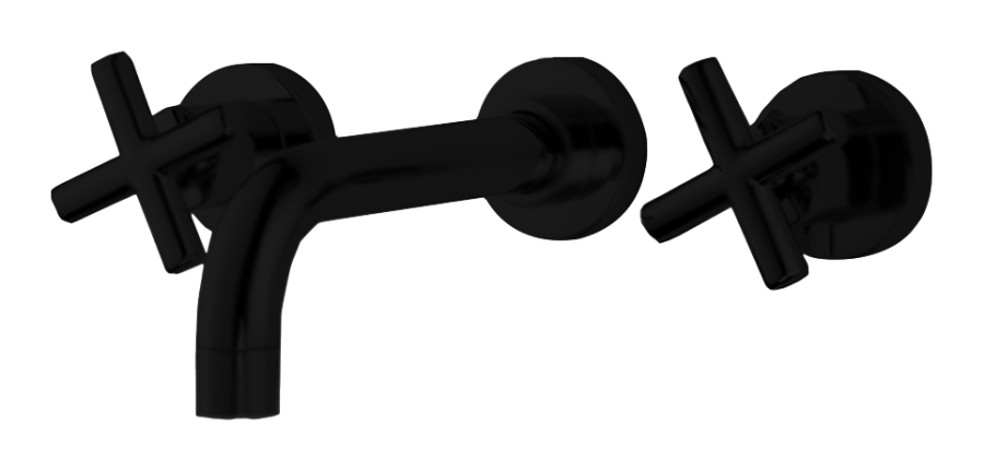 Смеситель для раковины Carlo Frattini Maxima, на 3 отверстия настенный, донный клапан Click-Clack с переливом, внешняя часть, цвет чёрный матовый