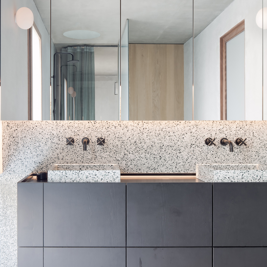 Смеситель для раковины Carlo Frattini Maxima, на 3 отверстия настенный, донный клапан Click-Clack с переливом, внешняя часть, цвет чёрный матовый - изображение 3