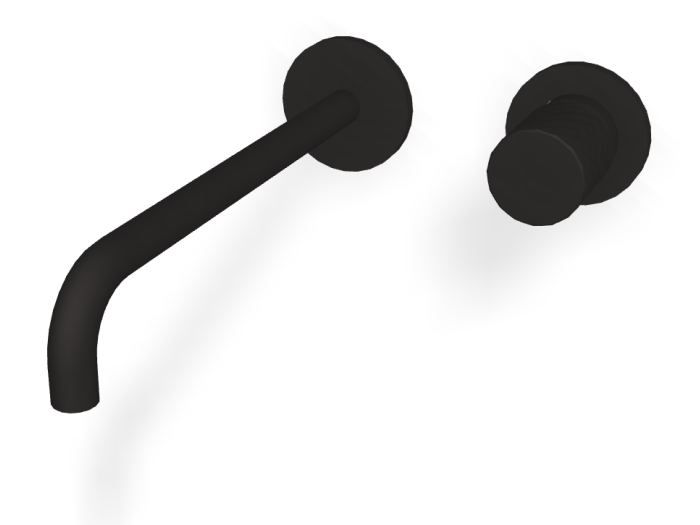 На изображении товар Смеситель для раковины Carlo Frattini Spillo Tech, ручка X Collection, настенный, с донным клапаном Click-Clack, излив 250 мм, внешняя часть, цвет чёрный матовый от официального представителя в Москве