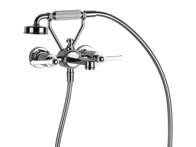 На изображении товар Смеситель для ванны Gessi Venti20, настенный, на 2 позиции, с переключателем ванна-душ, подводом воды и держателем лейки, цвет Chrome от официального представителя в Москве