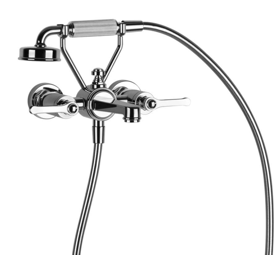 Смеситель для ванны Gessi Venti20, настенный, на 2 позиции, с переключателем ванна-душ, подводом воды и держателем лейки, цвет Chrome