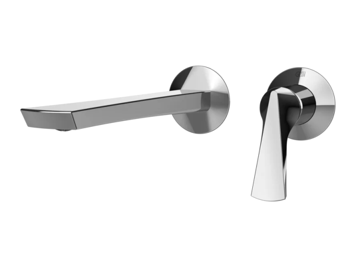 На изображении товар Смеситель для раковины Gessi Ventaglio, настенный, однорычажный, на 2 отверстия, излив 210 мм, встраиваемый, внешняя часть, цвет Chrome от официального представителя в Москве