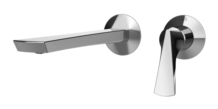 Смеситель для раковины Gessi Ventaglio, настенный, однорычажный, на 2 отверстия, излив 210 мм, встраиваемый, внешняя часть, цвет Chrome
