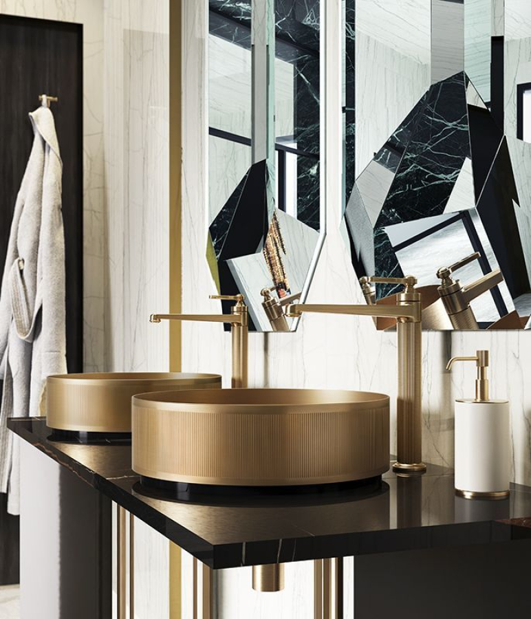 Смеситель для раковины Gessi Venti20, высокий, без донного клапана, цвет Brass PVD - изображение 1