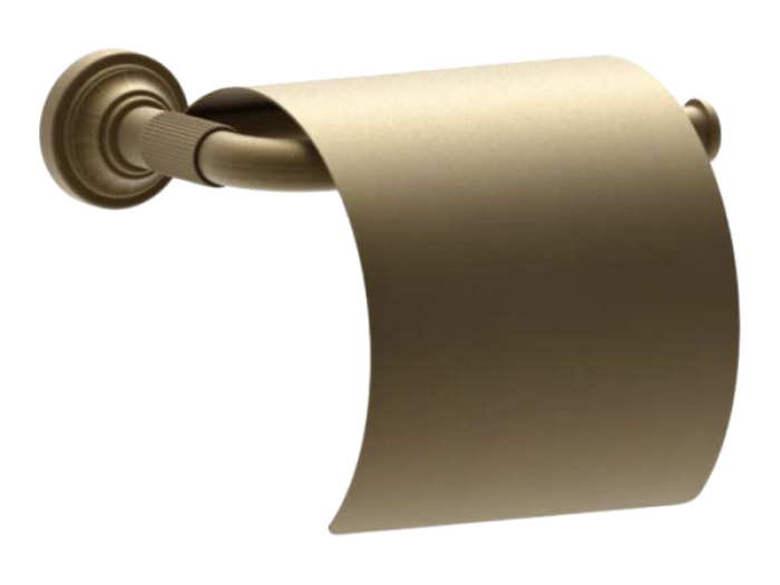 На изображении товар Бумагодержатель Gessi Venti20 Accessori, настенный, с крышкой, ширина 174 мм, цвет Antique Brass от официального представителя в Москве