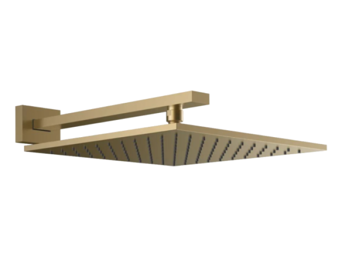 На изображении товар Верхний душ Gessi Rettangolo, 300х300 мм, шарнирный, для настенного крепления, с защитой от известкового налёта, Н-101 мм, цвет Warm Bronze Brushed PVD от официального представителя в Москве