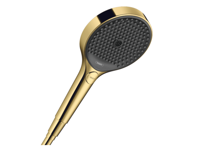 На изображении товар Ручной душ Hansgrohe Rainfinity 130 3jet, лейка, 3 типа струи, цвет Золото полированное от официального представителя в Москве