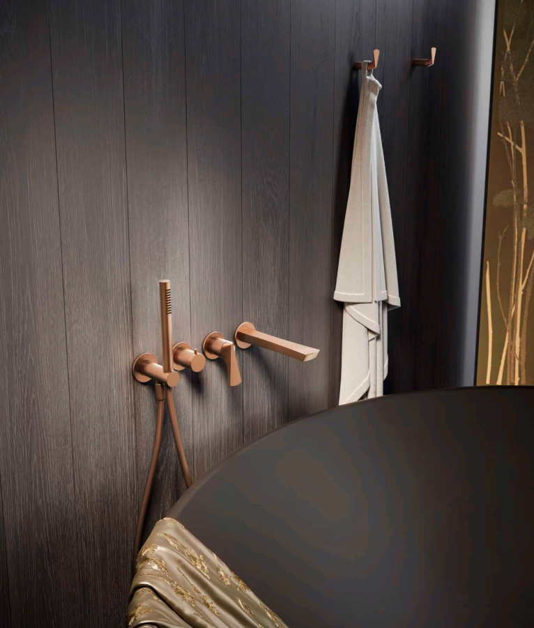 Смеситель для душа Gessi Ventaglio, встраиваемый, настенный, на 2 выхода, с ручным душем и переключателем, внешние части, цвет Black Metal Brushed PVD - изображение 1