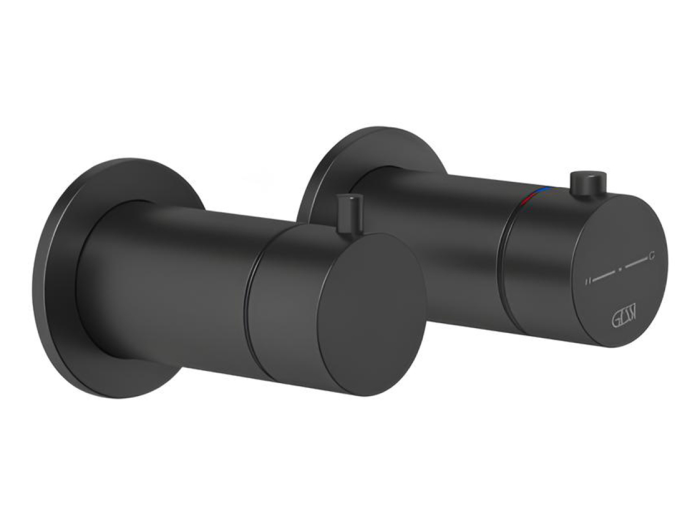 На изображении товар Термостат Gessi Anello, настенный, встраиваемый, на 2 потребителя, внешняя часть, цвет Matte Black от официального представителя в Москве