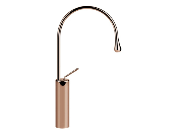 На изображении товар Cмеситель для раковины Gessi Goccia h523 мм, со средним изливом, без донного клапана, цвет Copper GHRC от официального представителя в Москве