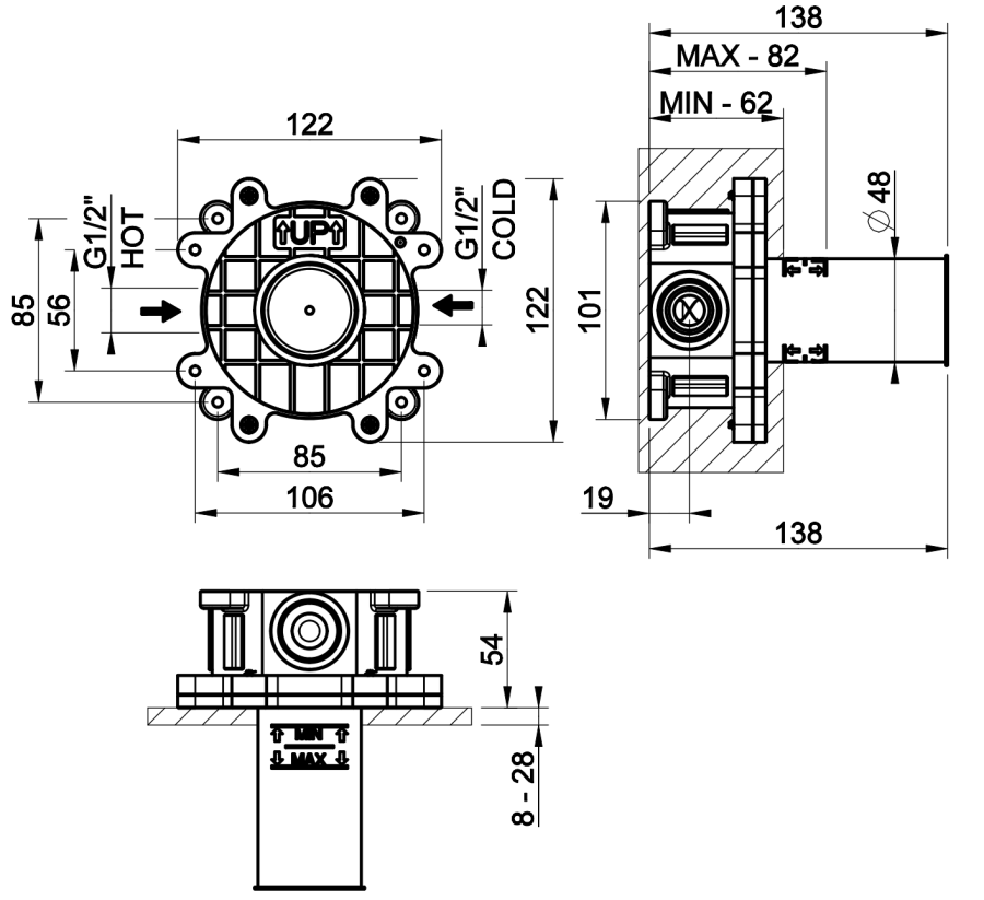 Скрытая часть Gessi, для смесителя с гигиеническим душем, цвет Chrome - изображение 1