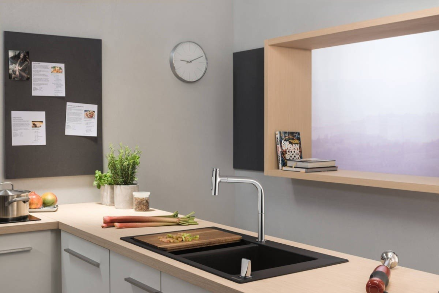 Смеситель для кухни Hansgrohe Metris Select M71, однорычажный, на 2 отверстия, с вытяжным изливом, цвет хром - изображение 1