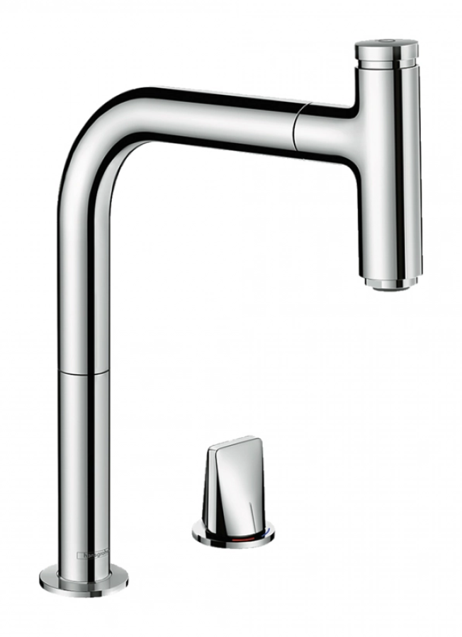 Смеситель для кухни Hansgrohe Metris Select M71, однорычажный, на 2 отверстия, с вытяжным изливом, цвет хром