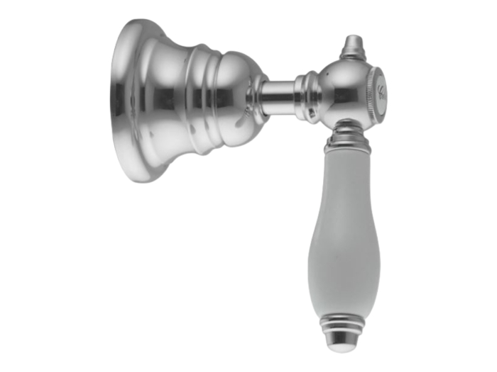 На изображении товар Запорный вентиль Carlo Frattini Herend, с подключением на 1/2", с белой керамической ручкой, Н-123 мм, внешняя часть, цвет золото от официального представителя в Москве