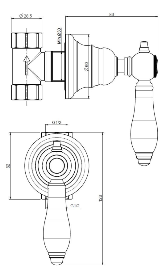 Запорный вентиль Carlo Frattini Herend, с подключением на 1/2", с белой керамической ручкой, Н-123 мм, внешняя часть, цвет золото - изображение 1
