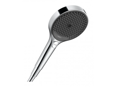 На изображении товар Лейка ручная Hansgrohe Rainfinity 130 3jet EcoSmart, цвет хром от официального представителя в Москве