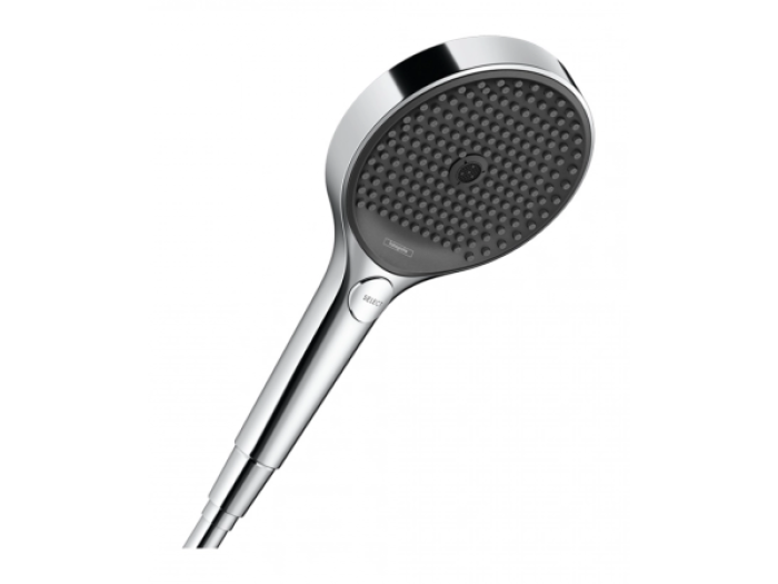 На изображении товар Лейка ручная Hansgrohe Rainfinity 130 3jet EcoSmart, цвет хром от официального представителя в Москве