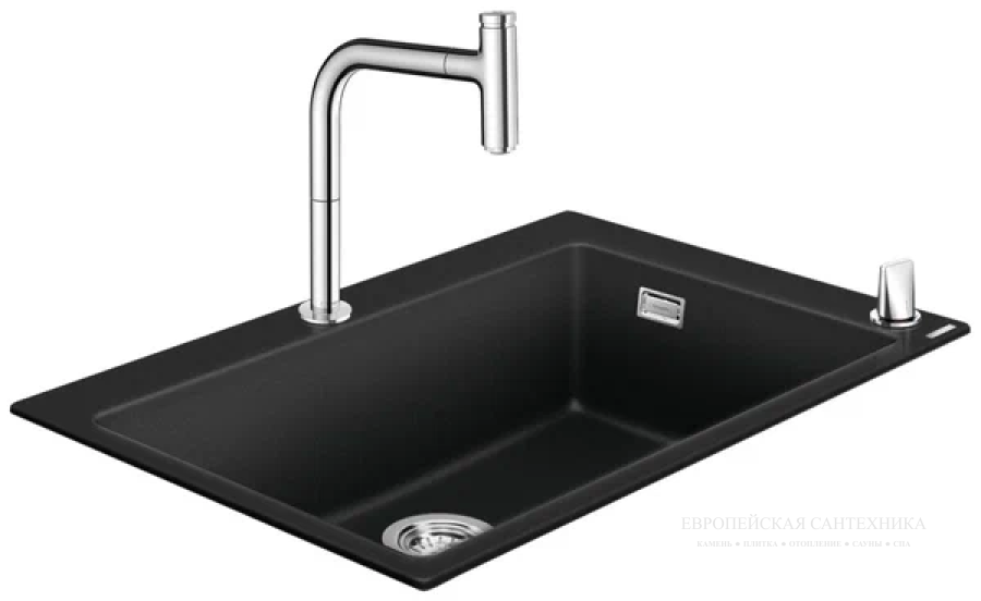 Мойка кухонная Hansgrohe S51 S510-F660, встраиваемая, каменная SilicaTec, для монтажа на столешницу, 750х490 мм, с намеченными отверстиями, цвет Черный Графит - изображение 1