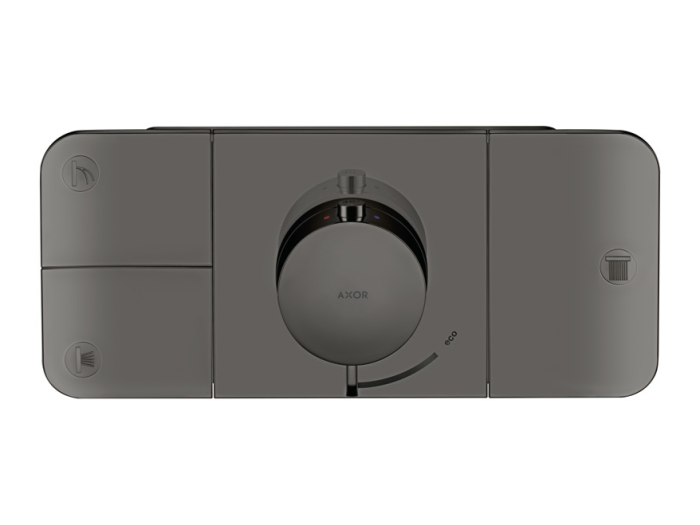 На изображении товар Термостат для душа Axor One Showers, скрытый монтаж, для 3х потребителей, цвет хром черный шлифованный от официального представителя в Москве
