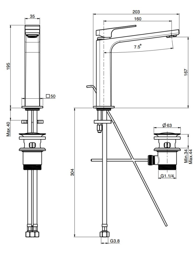 Смеситель для раковины Carlo Frattini Fit, высокий, без донного клапана, с 2 гибкими шлангами, Н-195 мм, цвет белый матовый - изображение 3