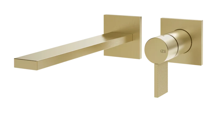 Смеситель для раковины Gessi Inverso, настенный, излив 197 мм, встраиваемый, внешние части, цвет Brushed Brass PVD