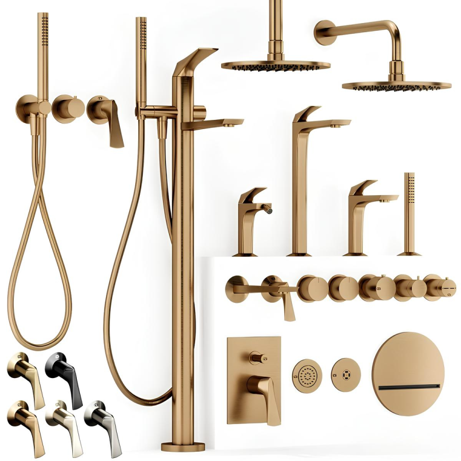 Смеситель для раковины Gessi Ventaglio, настенный, на 1 выход, встраиваемый, внешняя часть, цвет Warm Bronze Brushed PVD - изображение 1