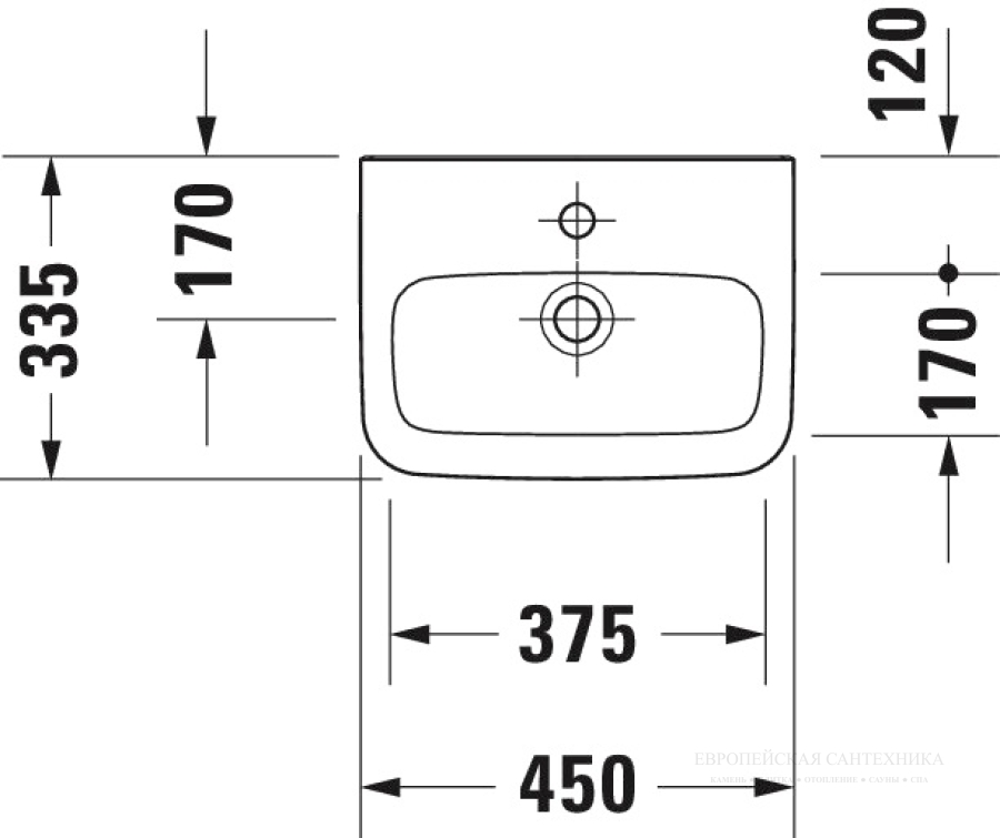 Раковина Duravit DuraStyle для рук, 450x335 мм, без перелива, с 1 отверстием под смеситель, цвет белый с покрытием WonderGliss - изображение 2