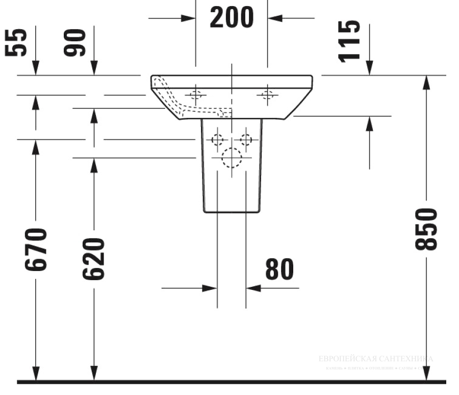 Раковина Duravit DuraStyle для рук, 450x335 мм, без перелива, с 1 отверстием под смеситель, цвет белый с покрытием WonderGliss - изображение 3