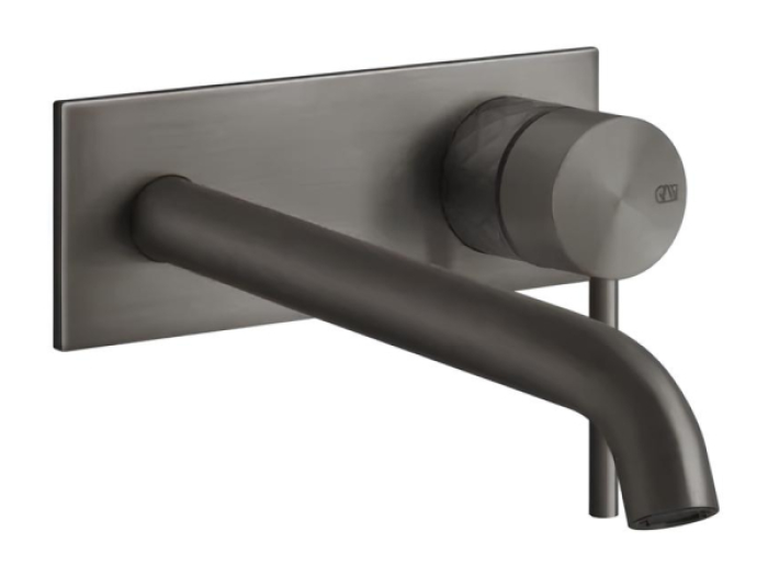 На изображении товар Смеситель для раковины Gessi316, настенный, с длинным изливом, без донного клапана, внешняя часть, цвет Black Metal Brushed PVD от официального представителя в Москве