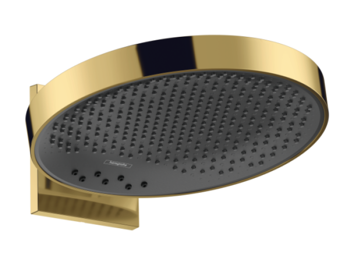 На изображении товар Верхний душ Hansgrohe Rainfinity 3jet, с настенным держателем, Ø 360 мм, цвет золото полированное от официального представителя в Москве