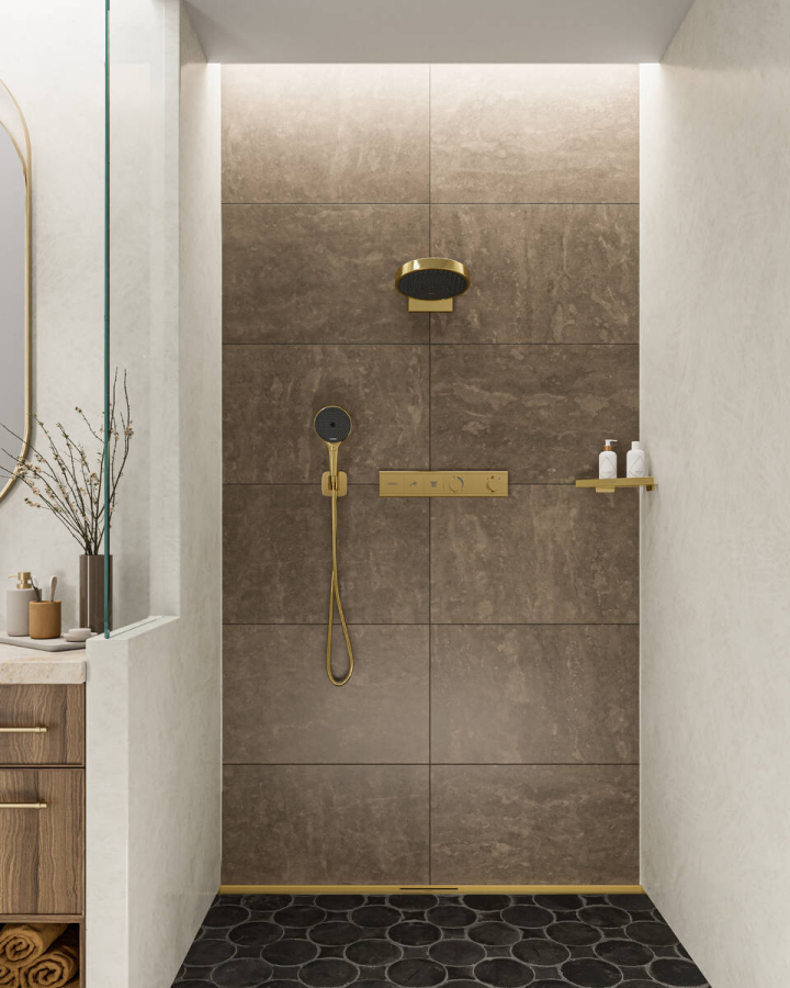 Верхний душ Hansgrohe Rainfinity 3jet, с настенным держателем, Ø 360 мм, цвет золото полированное - изображение 1