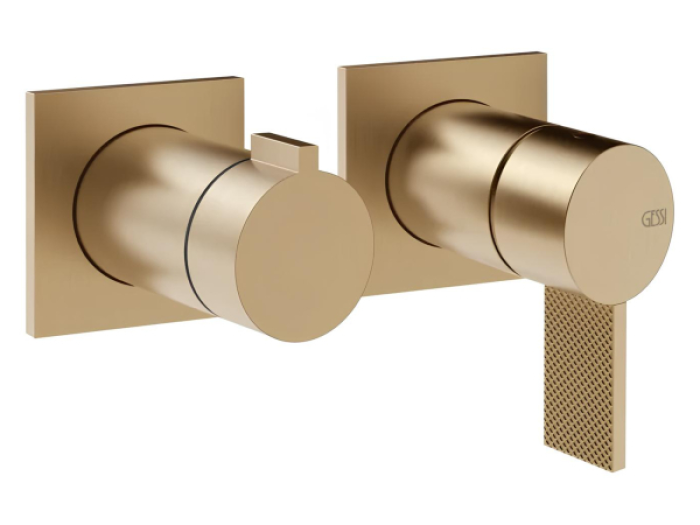 На изображении товар Cмеситель для душа Gessi Inverso, встраиваемый, настенный, на 2 выхода, внешние части, цвет Warm Bronze Brushed PVD от официального представителя в Москве