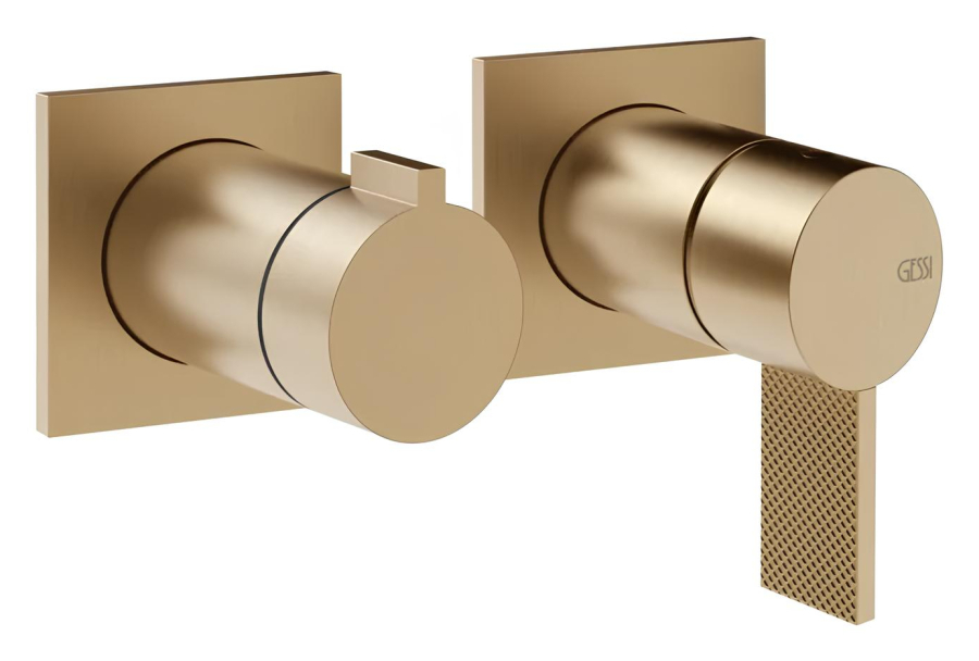 Cмеситель для душа Gessi Inverso, встраиваемый, настенный, на 2 выхода, внешние части, цвет Warm Bronze Brushed PVD