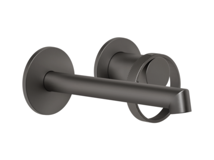 На изображении товар Смеситель для раковины Gessi Anello, настенный, короткий излив, встраиваемый, цвет Black Metal Brushed PVD от официального представителя в Москве