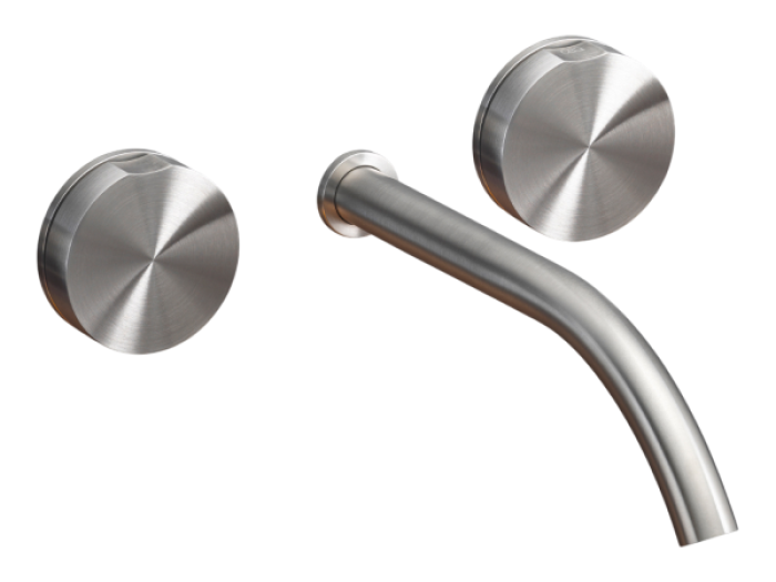 На изображении товар Смеситель для раковины CEA Design Giotto, настенный, на 3 отверстия, ручка в цвете Canaletto Walnut, внешняя часть, цвет Black Diamond сатинированный от официального представителя в Москве