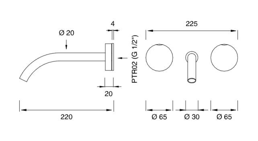 Смеситель для раковины CEA Design Giotto, настенный, на 3 отверстия, ручка в цвете Canaletto Walnut, внешняя часть, цвет Black Diamond сатинированный - изображение 2