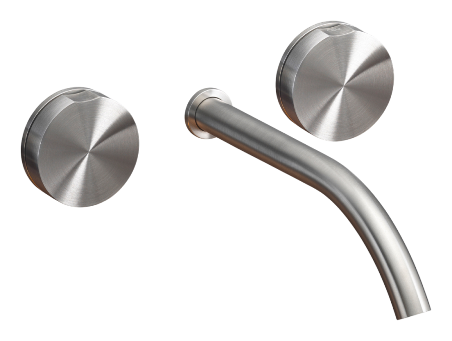 Смеситель для раковины CEA Design Giotto, настенный, на 3 отверстия, ручка в цвете Canaletto Walnut, внешняя часть, цвет Black Diamond сатинированный