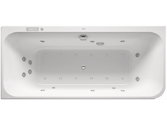 На изображении товар Ванна Duravit Happy D.2, угол слева, 1800x800 мм, с гидромассажем Combi-System E, с двумя наклонами для спины, с интегрированной акриловой панелью, цвет белый от официального представителя в Москве
