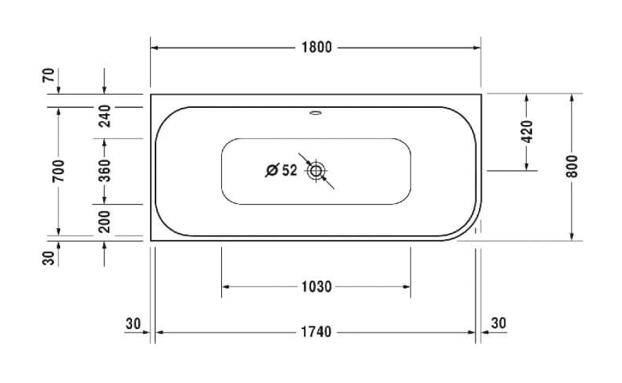 Ванна Duravit Happy D.2, угол слева, 1800x800 мм, с гидромассажем Combi-System E, с двумя наклонами для спины, с интегрированной акриловой панелью, цвет белый - изображение 1