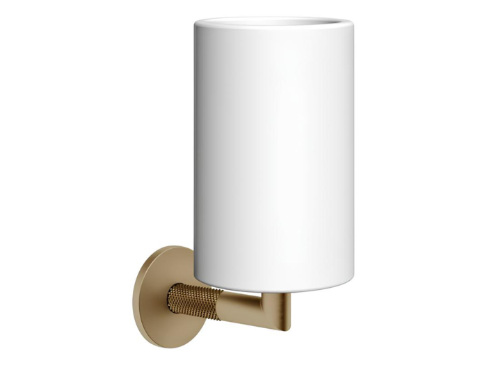 На изображении товар Стакан Gessi Anello, настенный, цвет White/Warm Bronze Brushed PVD от официального представителя в Москве