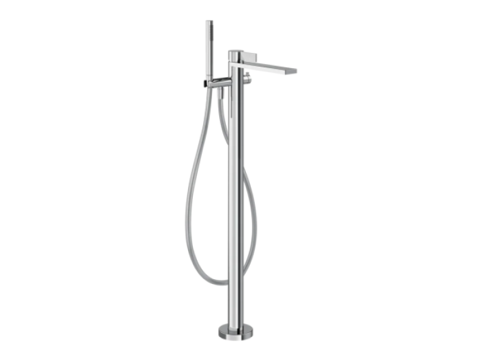 На изображении товар Cмеситель для ванны Gessi Inverso, напольный, с переключателем и ручным душем, внешняя часть, цвет Chrome от официального представителя в Москве